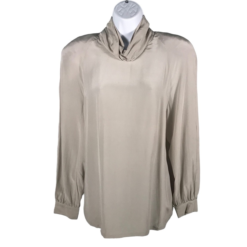 NWT Vintage Silks 100% Silk Washable Blouse Platinum Grey Taupe M